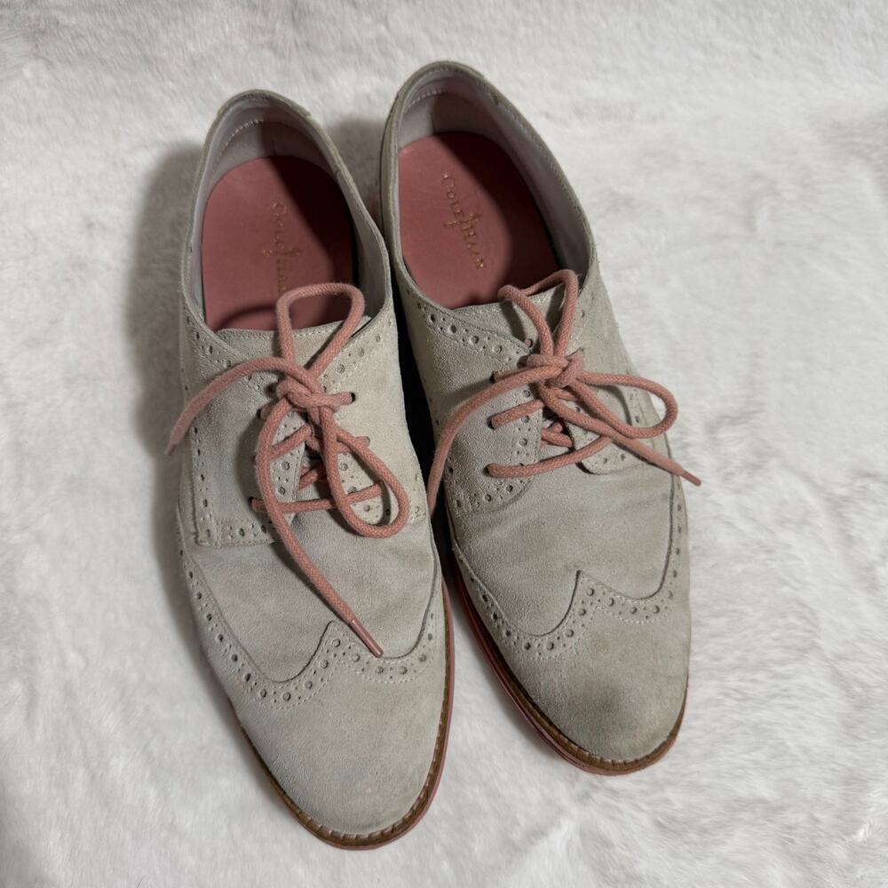 Cole Haan LunarGrand Wingtip Oxford Shoes Women's Size 9B Gray Pink Suede - Picture 4 of 9